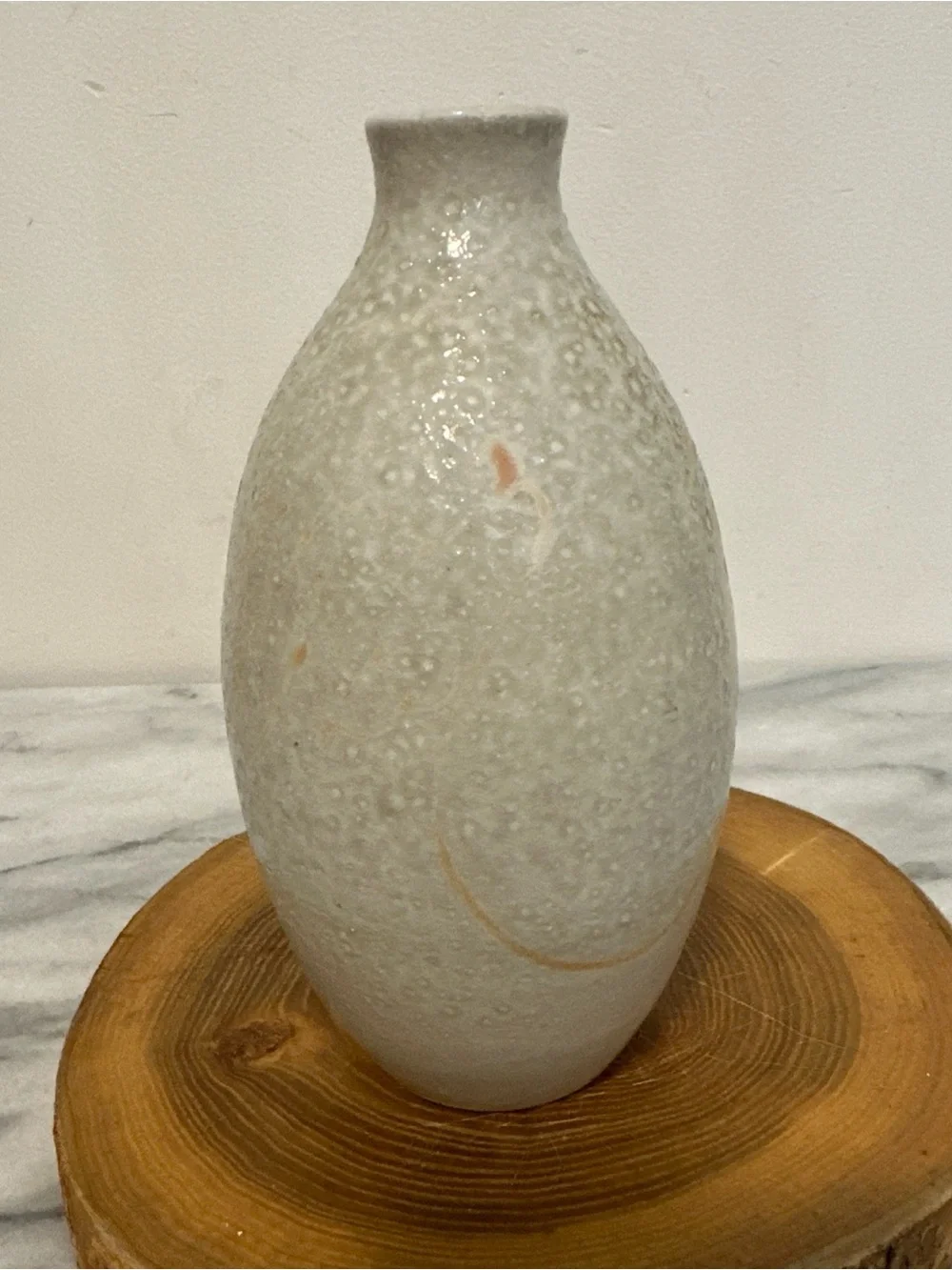 Japanese style hand made signed Textured Ceramic Vase in Cream Rust minimalist